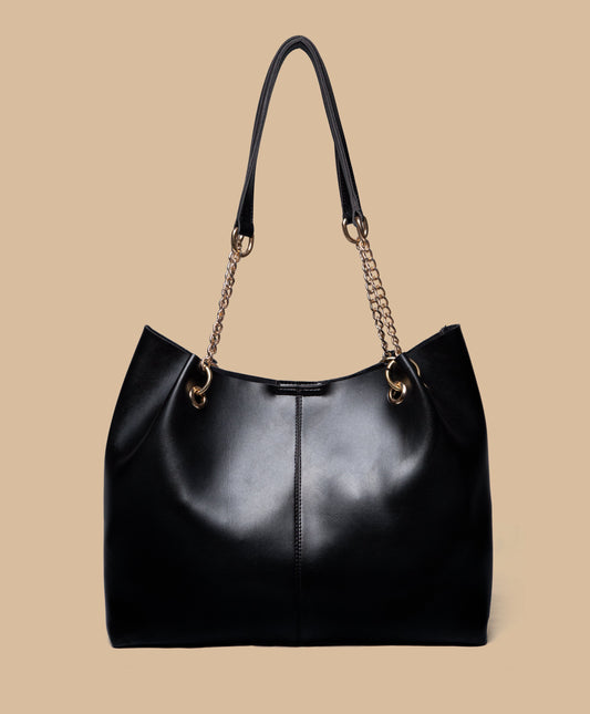 Chain Décor Shoulder Tote Bag (Black)